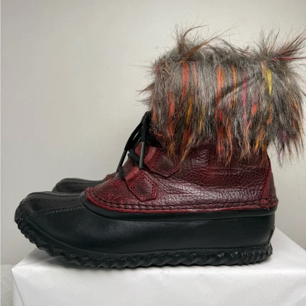 Sorel Out N About Lux Faux Fur Waterproof Boots Size 7.5 In Rich Wine